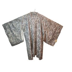 Artisan‎ Silk Kimono Jacket Small Floral Brocade Jacquard Handmade Japan Style